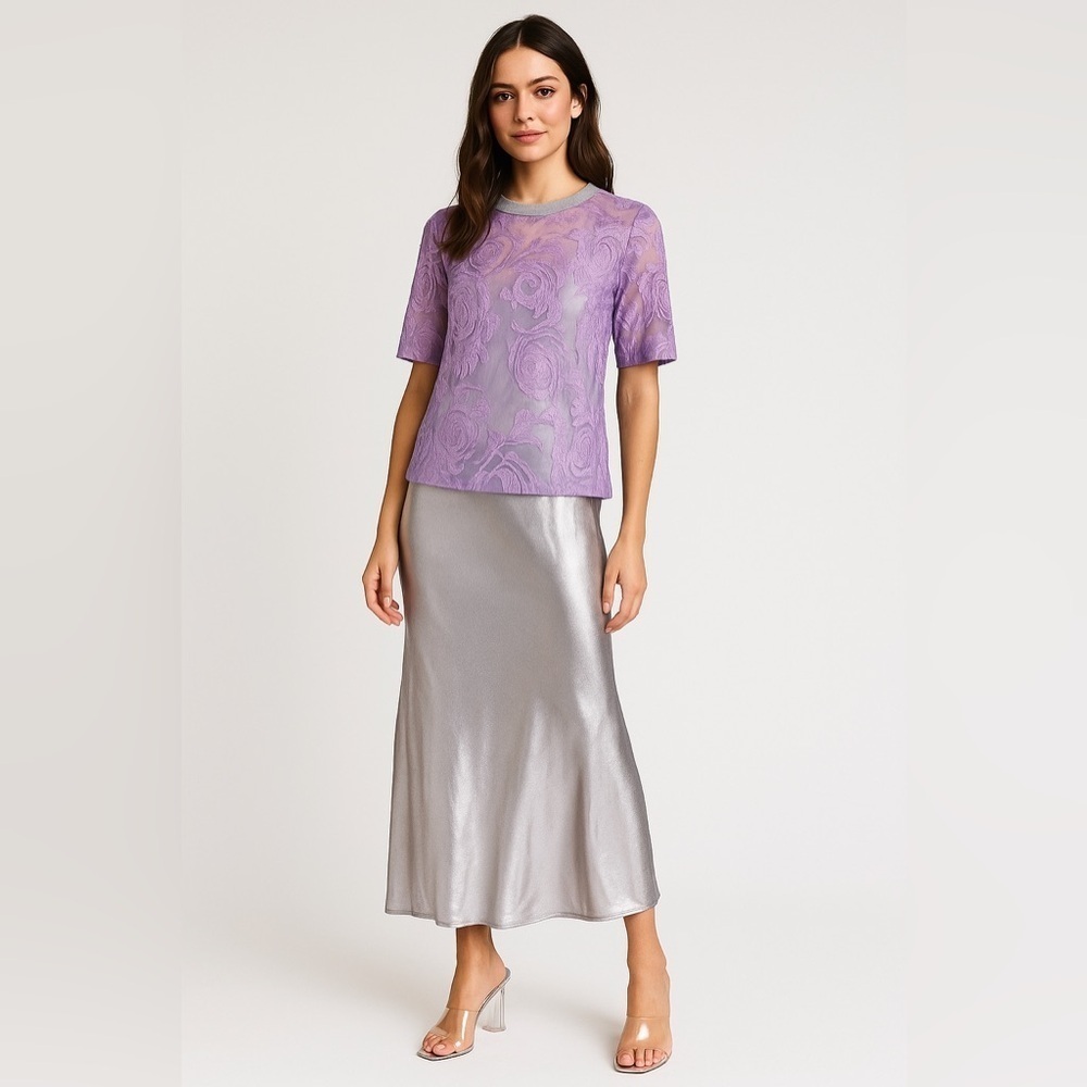 Clover Canyon Womens Top Sz XS Purple Sheer Floral Embroidered Tulle Blouse